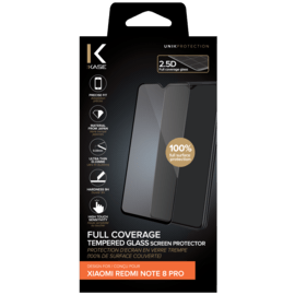 Protection d'écran en verre trempé (100% de surface couverte) pour Xiaomi Redmi 8 Pro, Noir