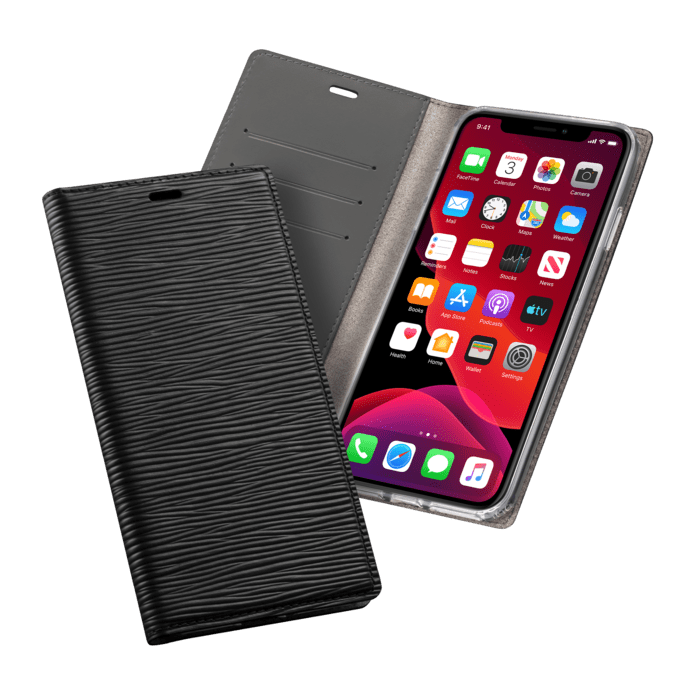 Diarycase 2.0 Coque clapet en cuir v&eacute;ritable avec support aimant&eacute; pour Apple iPhone 12 Pro Max, Noir Minuit