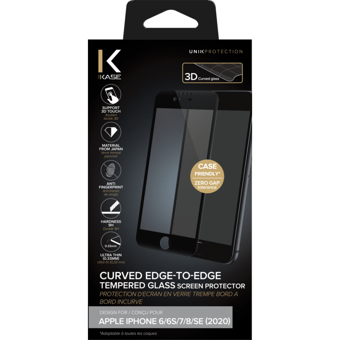 Curved Edge-to-Edge Tempered Glass Screen Protector for Apple iPhone 6/6s/7/8/SE 2020, Black