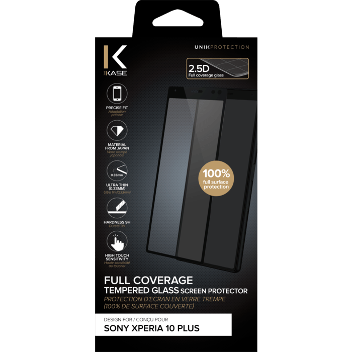 Protection d'écran en verre trempé (100% de surface couverte) pour Sony Xperia 10 Plus, Noir