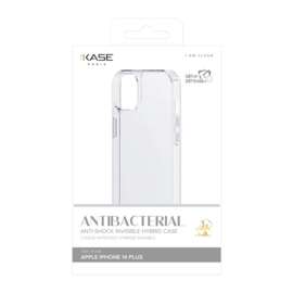 Coque antibact&eacute;rienne antichoc hybride invisible pour Apple iPhone 14 Plus, Transparente