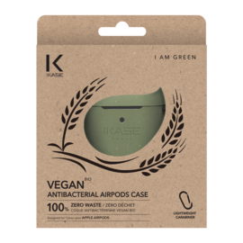 Coque antibact&eacute;rienne vegan bio 100 % z&eacute;ro d&eacute;chet pour Apple AirPods, Vert olive