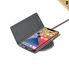 Diarycase 2.0 Coque clapet en cuir véritable avec support aimanté pour Apple iPhone 12 mini, Noir Minuit