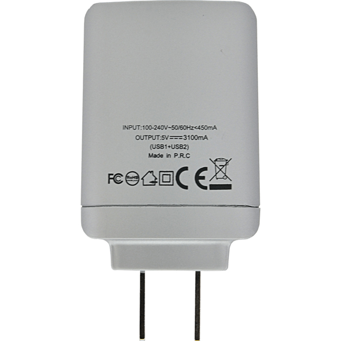 Chargeur Universel Double USB (US) 3.1A, Argent