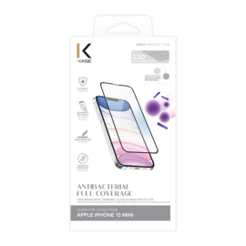 Protection d&rsquo;&eacute;cran antibact&eacute;rienne en verre tremp&eacute; ultra-r&eacute;sistant (100% de surface couverte) pour Apple iPhone 13 mini, Noir