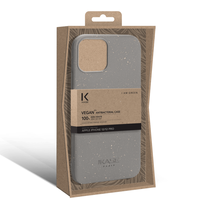 Coque antibact&eacute;rienne vegan bio 100 % z&eacute;ro d&eacute;chet pour Apple iPhone 12/12 Pro, Gris Lave