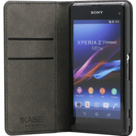 Case Book-type flip case with credit card slots for Sony Xperia Z1 Compact, Black