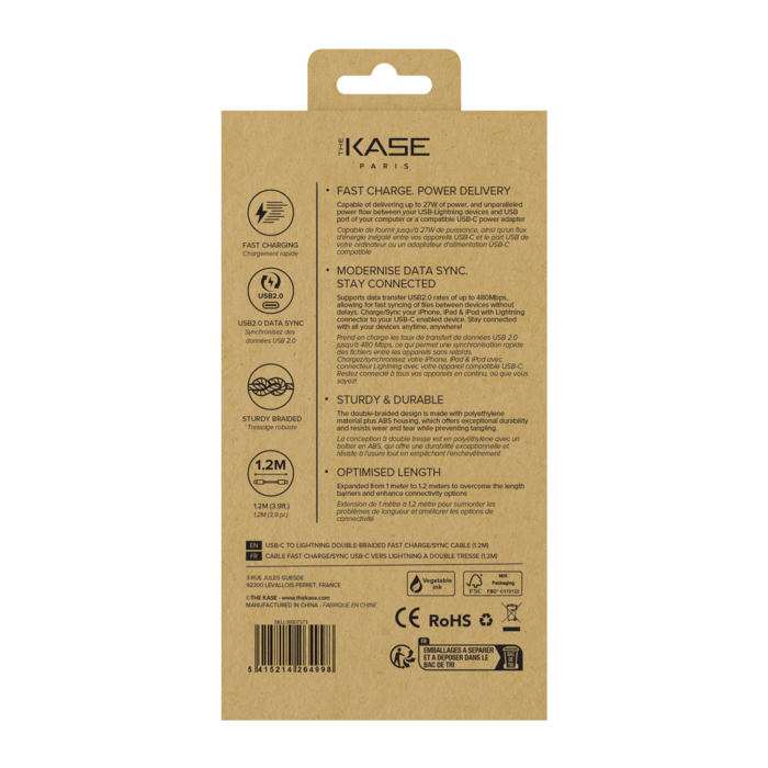 C&acirc;ble FAST CHARGE/SYNC USB-C vers Lightning &agrave; double tresse (1.2M), Blanc