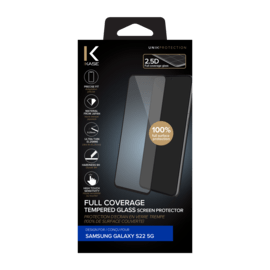 Protection d'&eacute;cran en verre tremp&eacute; (100% de surface couverte) pour Samsung Galaxy S22 5G, Noir