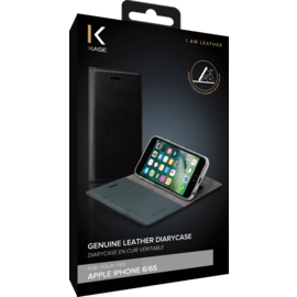 Diarycase Coque clapet en cuir v&eacute;ritable avec support aimant&eacute; pour Apple iPhone 6/6s, Noir L&eacute;zard