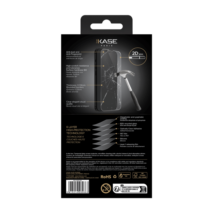 Protecteur d'&eacute;cran en verre tremp&eacute; de qualit&eacute; sup&eacute;rieure (60% verre tremp&eacute; recycl&eacute;) pour Apple iPhone 13/ 13 Pro/ 14, Transparent