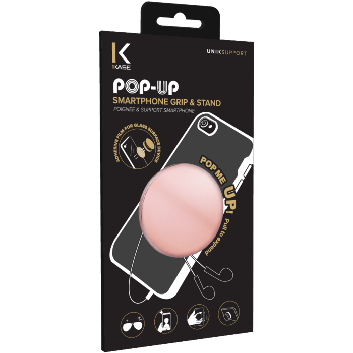 POP-UP poign&eacute;e & support smartphone, Or Rose Chrom&eacute;