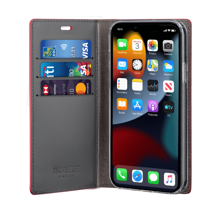Diarycase 2.0 Custodia a portafoglio in vera pelle con supporto magnetico per Apple iPhone 13 Pro, Maroon Red