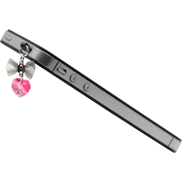 Jack Plug bijoux orn&eacute; de cristaux Swarovski, C&oelig;ur avec ruban, Rose