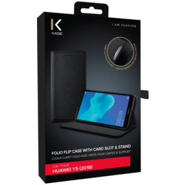 Folio flip case with card slot & stand for Huawei Y5 (2018) , Black