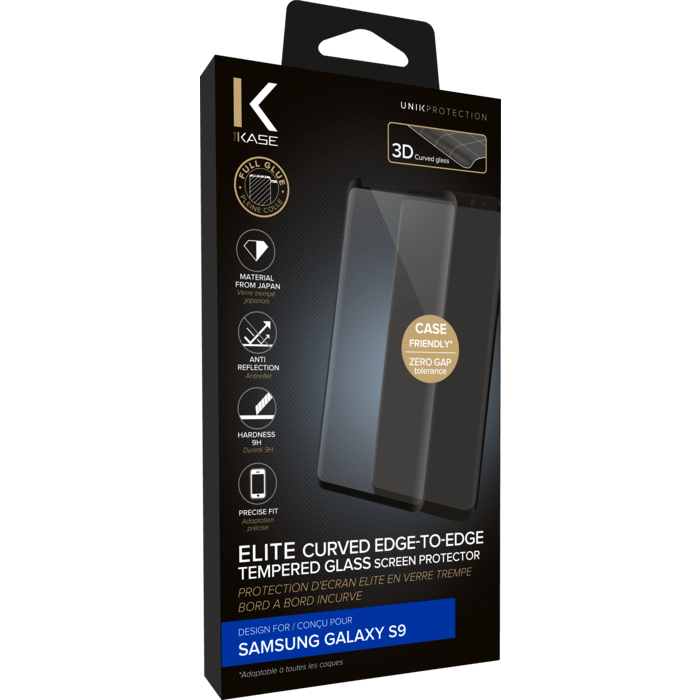 Elite Curved Edge-to-Edge Tempered Glass Screen Protector for Samsung Galaxy S9, Black