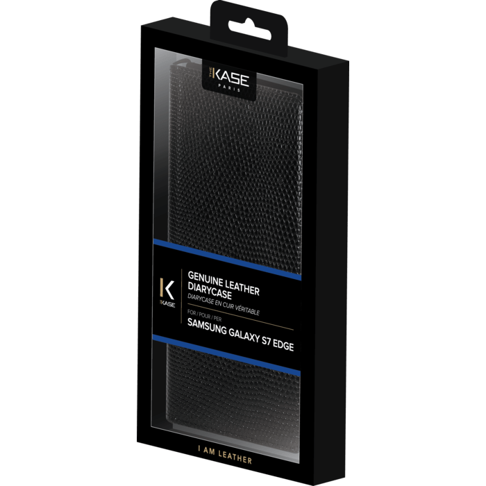Diarycase Coque clapet en cuir v&eacute;ritable avec support aimant&eacute; pour Samsung Galaxy S7 Edge, Noir L&eacute;zard