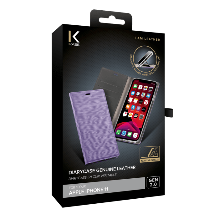 Diarycase 2.0 Etui &agrave; rabat en cuir v&eacute;ritable avec support magn&eacute;tique pour Apple iPhone 11, Violet Lilas