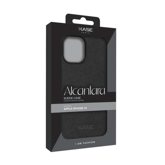 Coque en Su&egrave;de Alcantara pour Apple iPhone 14, Minuit Noir