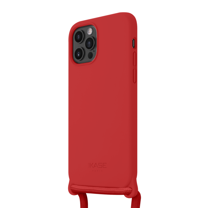 Coque en gel de silicone doux en bandouli&egrave;re pour Apple iPhone 12/12 Pro, Rouge Ardent