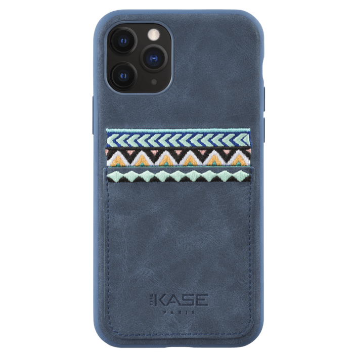 Coque slim Bohème avec fente pour carte de crédit pour Apple iPhone 11 Pro, Bleu persan