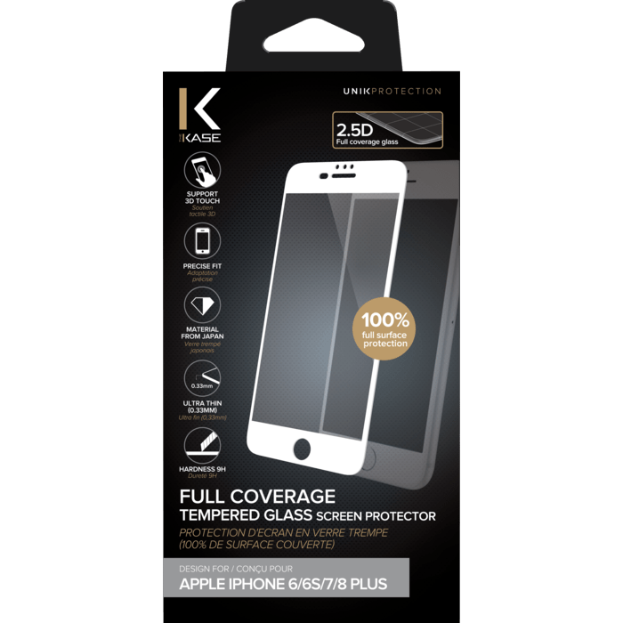 Full Coverage Tempered Glass Screen Protector for Apple iPhone 6 Plus/6s Plus/7 Plus/8 Plus, White