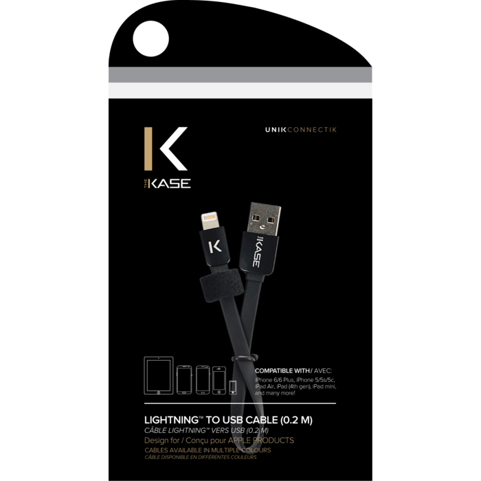 C&acirc;ble Lightning Plat vers USB (0.2m), Noir de Jais
