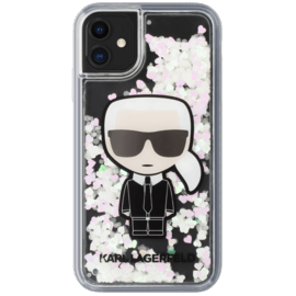 Coque Karl Lagerfeld iris&eacute;e et scintillante dans le noir pour Apple iPhone 11, Noir