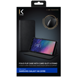 Coque clapet folio avec fente pour cartes & support pour Samsung Galaxy A6 (2018), Noir
