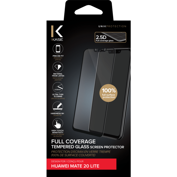 Protection d'écran en verre trempé (100% de surface couverte) pour Huawei Mate 20 Lite, Noir