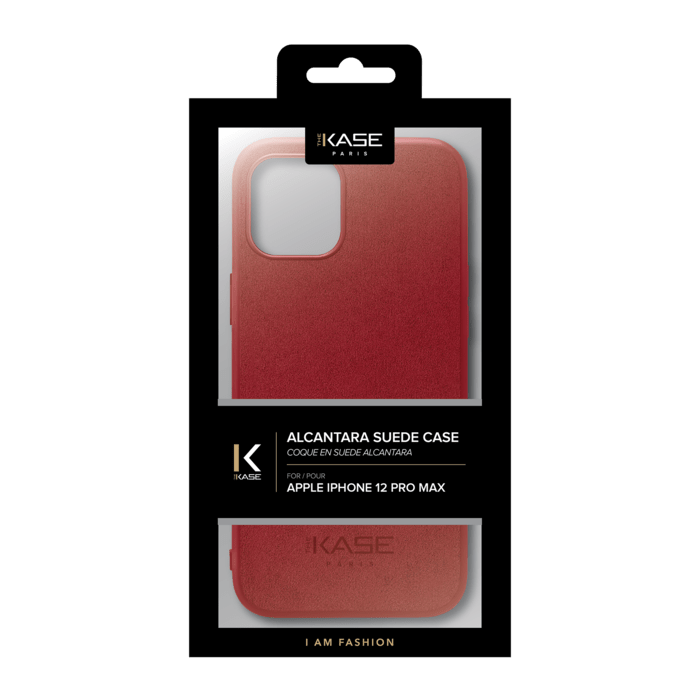 Coque en Su&egrave;de Alcantara pour Apple iPhone 12 Pro Max, Rouge rubis