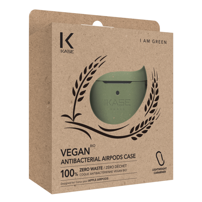 Custodia Antibatterica Vegan Bio 100% Zero Waste per Apple AirPods, Verde Oliva
