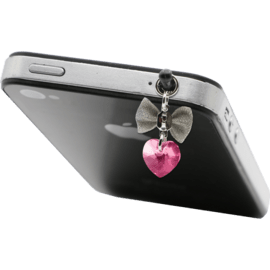 Jack Plug bijoux orn&eacute; de cristaux Swarovski, C&oelig;ur avec ruban, Rose