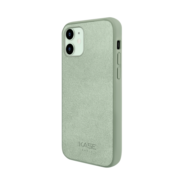 Coque en Su&egrave;de Alcantara pour Apple iPhone 12/12 Pro, Vert Avocat