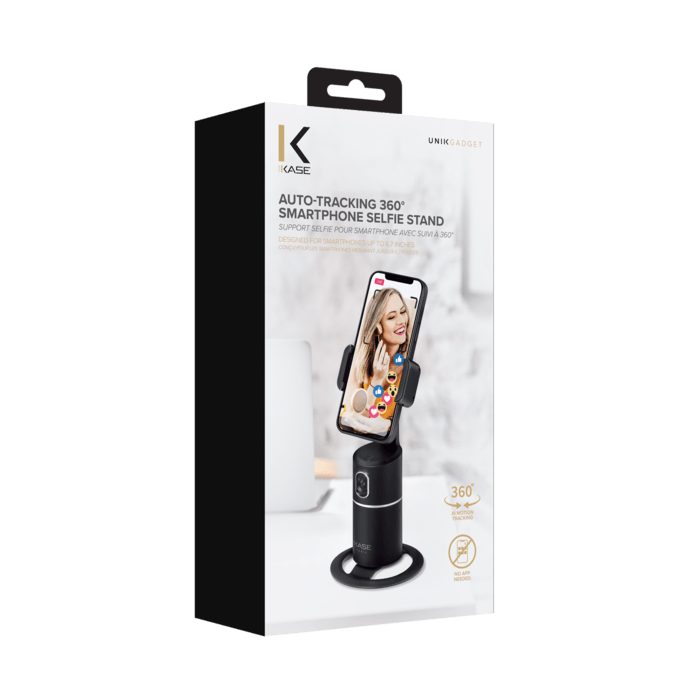Support selfie pour smartphone avec suivi &agrave; 360&deg;, noir minuit