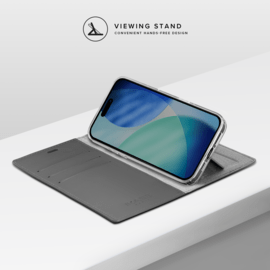 Diarycase 2.0 Coque clapet en cuir v&eacute;ritable avec support aimant&eacute; et fabriqu&eacute; avec un &eacute;tui en plastique recycl&eacute; pour Apple iPhone Air, Noir Minuit