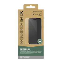 Protecteur d'&eacute;cran en verre tremp&eacute; de qualit&eacute; sup&eacute;rieure (60% verre tremp&eacute; recycl&eacute;) pour Apple iPhone 16, Transparent