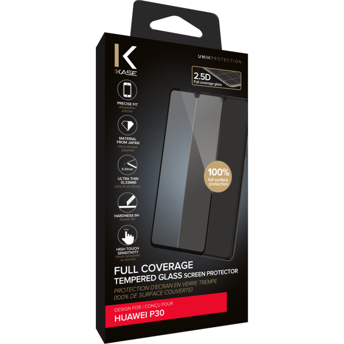 Full Coverage Tempered Glass Screen Protector for Huawei P30, Black