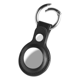 Porte-cl&eacute;s artisanal en cuir v&eacute;ritable pour Apple AirTag, Noir minuit