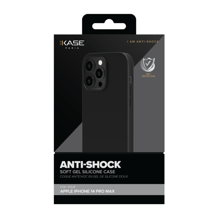 Coque antichoc en gel de silicone doux pour Apple iPhone 14 Pro Max, Noir satin