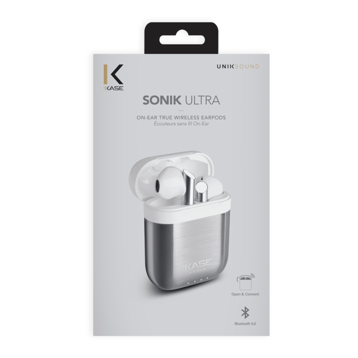 Auricolari True Wireless Sonik Ultra On-Ear con custodia di ricarica, argento titanio