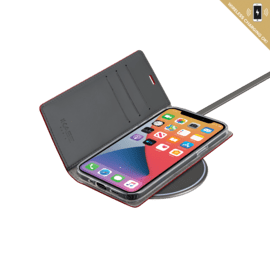 Diarycase 2.0 Coque clapet en cuir v&eacute;ritable avec support aimant&eacute; pour Apple iPhone 12 mini, Rouge Bordeaux