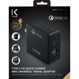 Type C PD Quick Charge 48W New Gen Universal Travel Adapter, Black