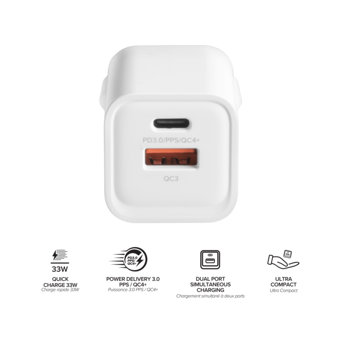 Chargeur mural double port GaN Supreme Power 33W (PPS), Blanc
