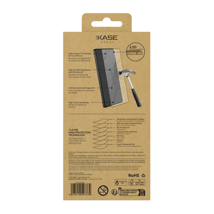 Protection d'&eacute;cran en verre tremp&eacute; (60% verre tremp&eacute; recycl&eacute;) pour Samsung Galaxy S25 Ultra 5G, Noir