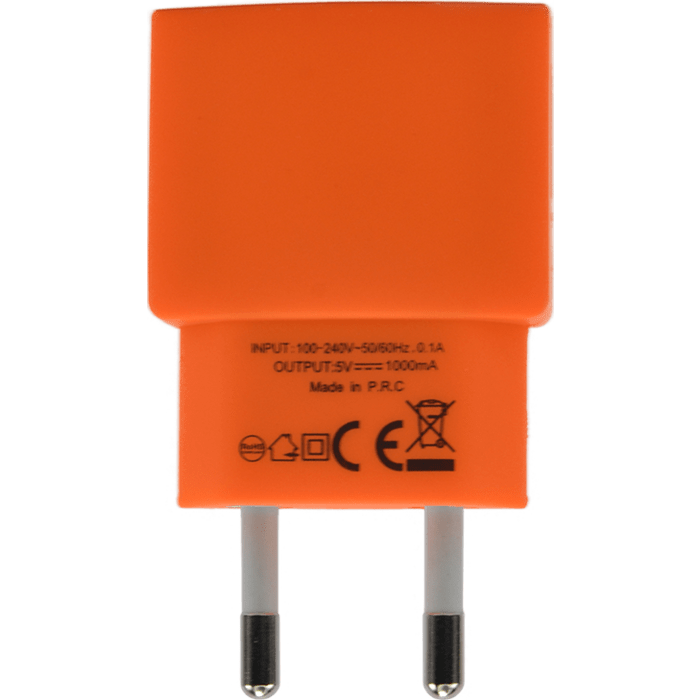 Universal Mono USB Charger (EU) 1A, Vibrant Orange