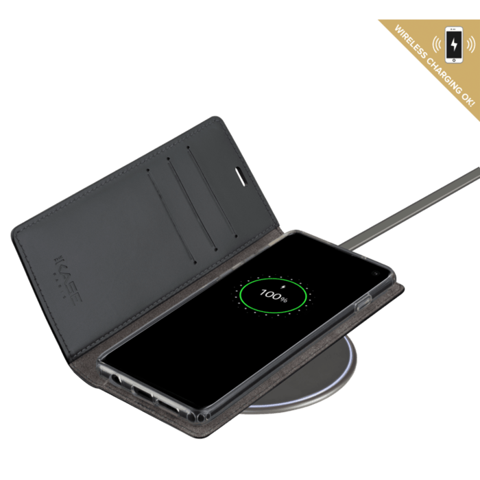 Diarycase 2.0 Coque clapet en cuir véritable avec support aimanté pour Samsung Galaxy S10, Noir Minuit