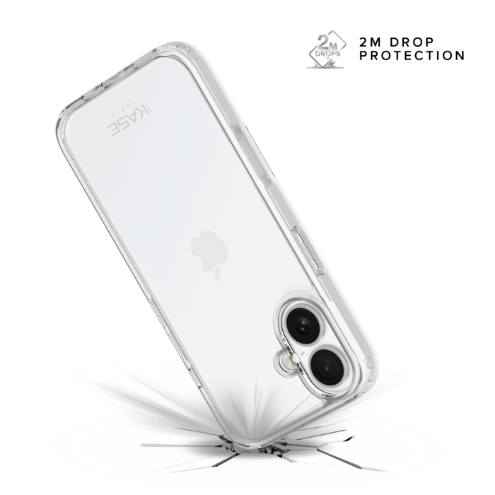Coque hybride invisible fabriqu&eacute;e &agrave; 83 % de plastique recycl&eacute; pour Apple iPhone 16, transparente