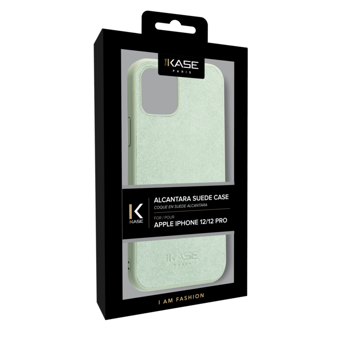Coque en Su&egrave;de Alcantara pour Apple iPhone 12/12 Pro, Vert Avocat