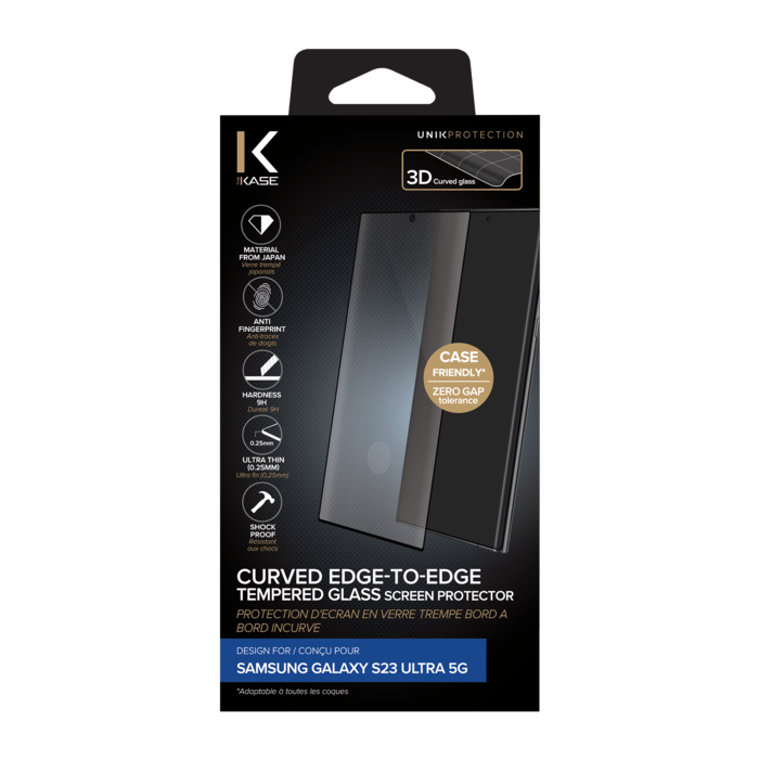 Protection d'&eacute;cran en verre tremp&eacute; Bord &agrave; Bord Incurv&eacute; pour Samsung Galaxy S23 Ultra 5G, Noir